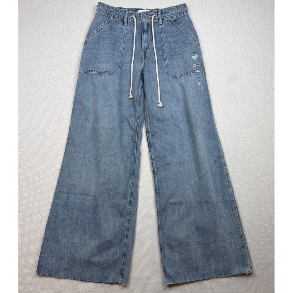 Lucky Brand Wide Leg Mid-Rise Jeans Size S Light Wash Raw Hem NWOT Drawstring - Picture 13 of 13